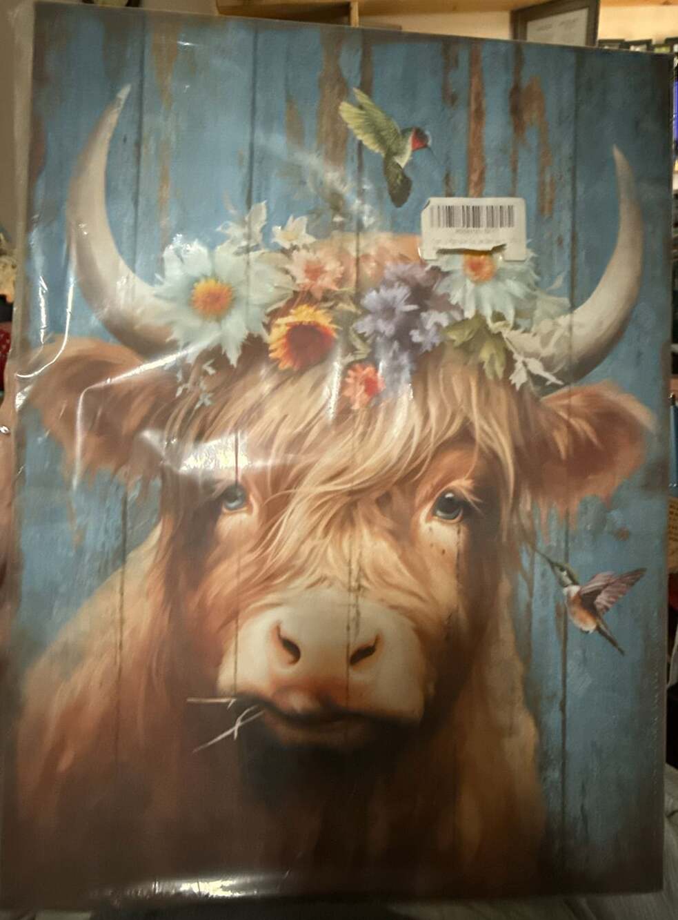 JolyWell Highland Cow Canvas Wall Art Size 12x16 Floral Farmhouse